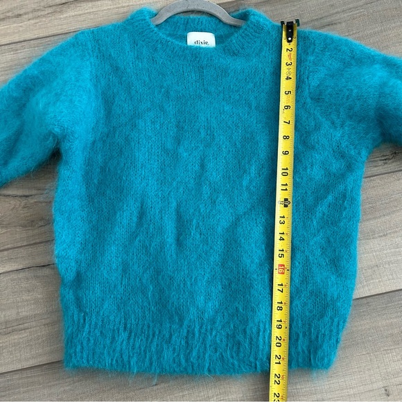 Dixie Teal Mohair Mock Turtleneck Short Sleeve Knit Cropped Retro Sweater S - Picture 9 of 10
